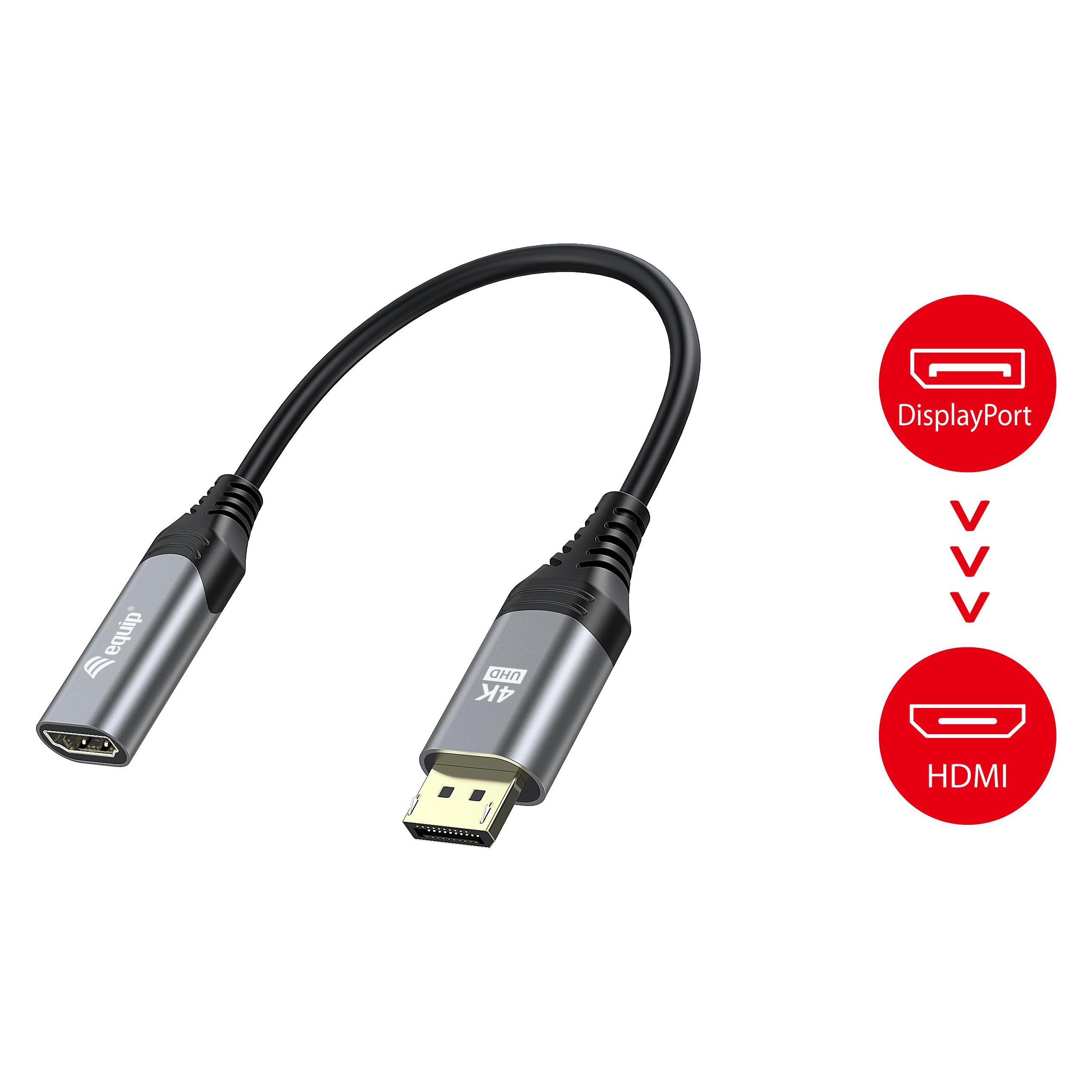 equip Displayport->HDMI Adapter 1.2 St/Bu 4K/60Hz grau (DisplayPort, HDMI) (133445)