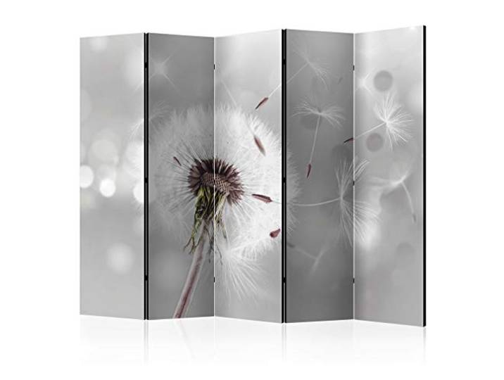decomonkey Paravent Raumteiler Innen Pusteblume, 225x172 cm, 5-teilig Einseitig, Wohnzimmer, Room Divider, Wall, Raumteiler Stehend, Trennwand, Sichtschutz, Spanische Wand, Sichtschutzwand, Holz