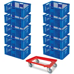 BRB 10 Euroboxen, 600x400x240 mm, blau, lebensmittelecht + GRATIS Transportroller