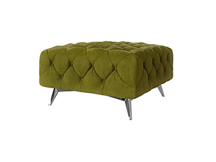 S-Style Möbel Maria Chesterfield-Hocker Sitzhocker Puff Pouf Fußhocker Gepolstert Sitzpouf Polsterhocker für Wohnzimmer Schlafzimmer 80 x 80 x 45 cm Olivengrün