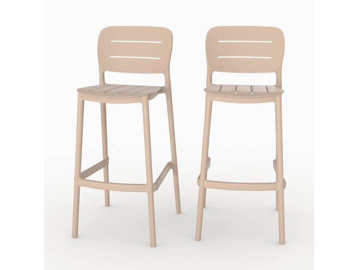 Lot de 2 chaises de bar de jardin 75 cm en plastique beige - Lola - Maison Pavane