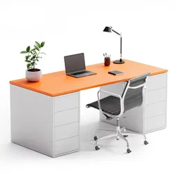 Büroschreibtisch mit Stauraum BLOCK B03, 180x80 cm, weiß/orange