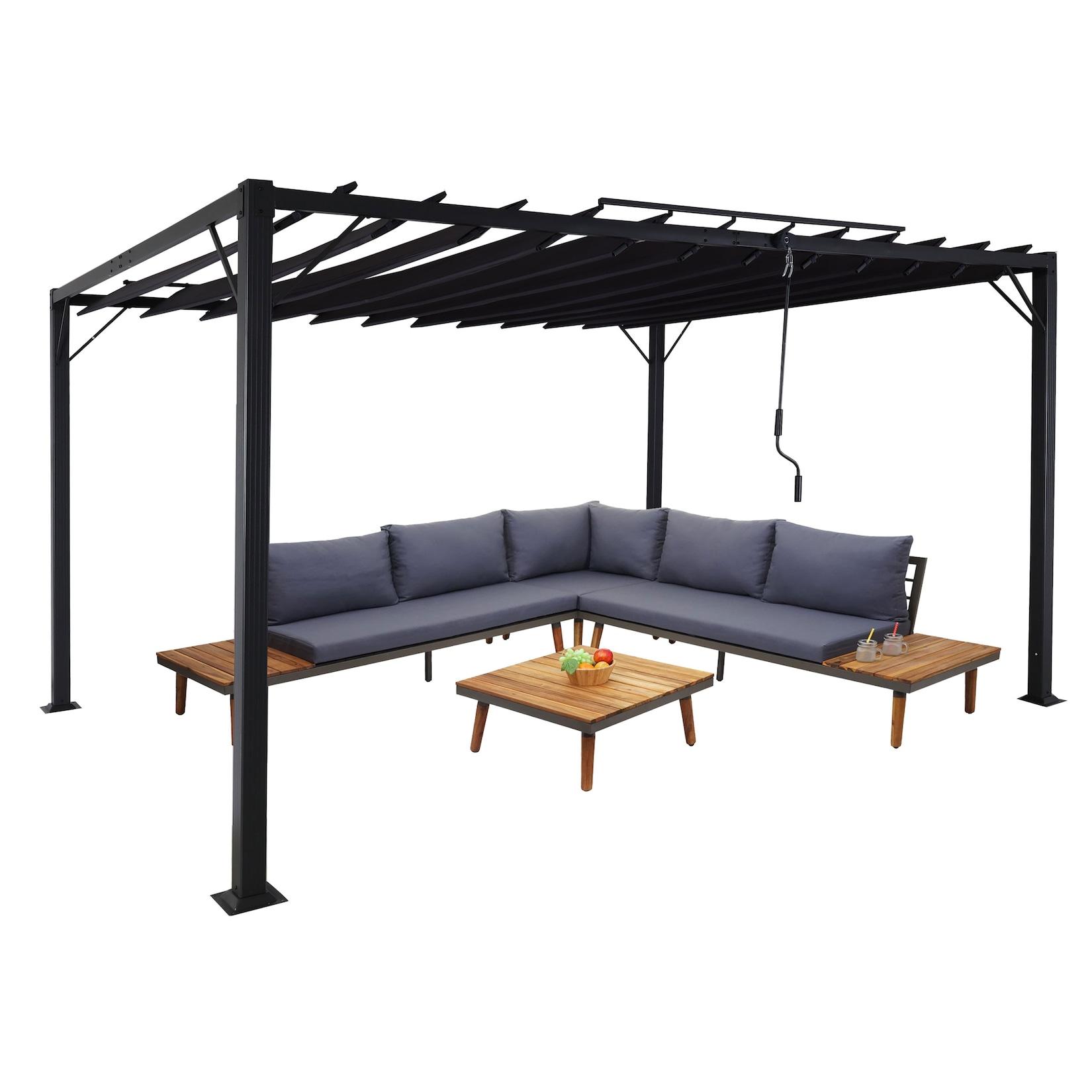 Pergola MCW-L40, Garten Lamellen-Pavillon Terrassenüberdachung, 8cm-Alu-Gestell Stoff/Textil, 3x4m anthrazit