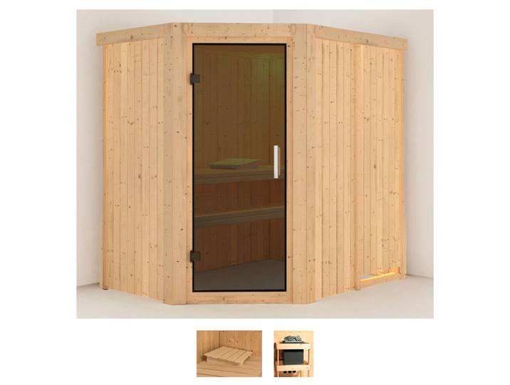 Sauna KARIBU Swantje , beige (naturbelassen), ohne Ofen, (ohne Ofen), Saunen, Sauna, ohne Ofen