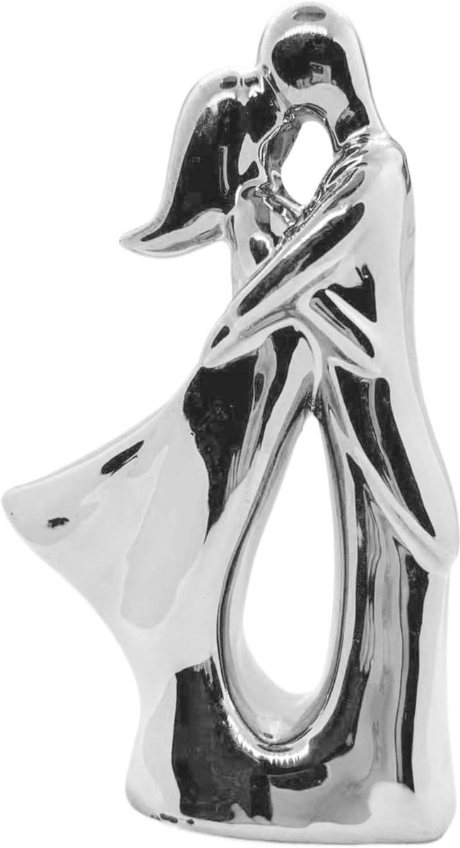 Keramisch paarbeeld decoratief figuur zilver - Lengte: 17,7 cm