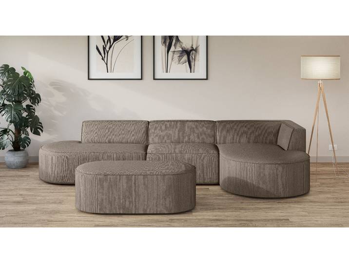 Ecksofa, 100% Polyester, Taupe, 343×159×72 cm, Ottomane Rechts, Modern, andas