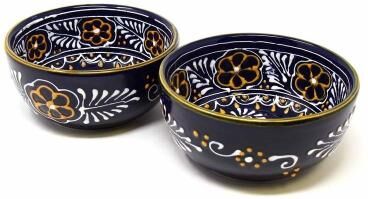 Global Crafts "Handmade Pottery 5.5"" Set of 2 Bowls, Blue"