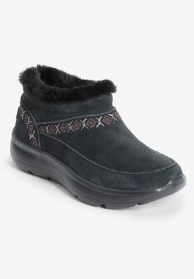 Women's The Go Walk Encore Alison Embroidered Bootie by Skechers in Black (Size 9 1/2 M)