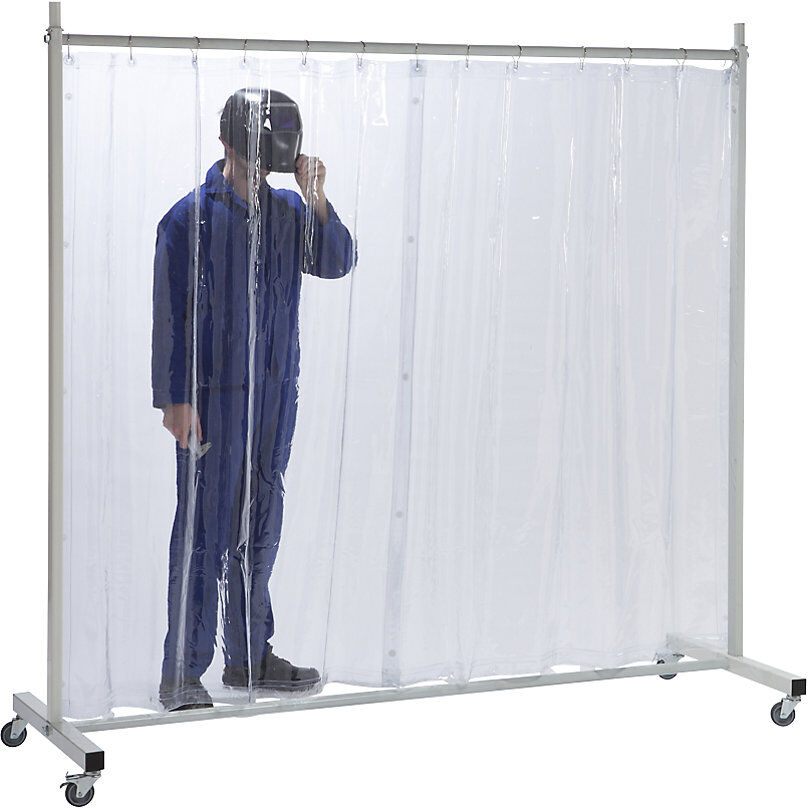 kaiserkraft Schutzwand, mobil, mit Planenvorhang, transparent, BxH 2100 x 2100 mm, 1-teilig