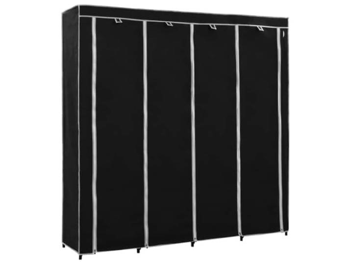 HNSMFPRE Kleiderschrank, 4 Fächer, 175 x 45 x 170 cm, Schwarz Rahmen aus robustem Eisen, beweglich, Stoffbezug, Reißverschluss, staubdicht
