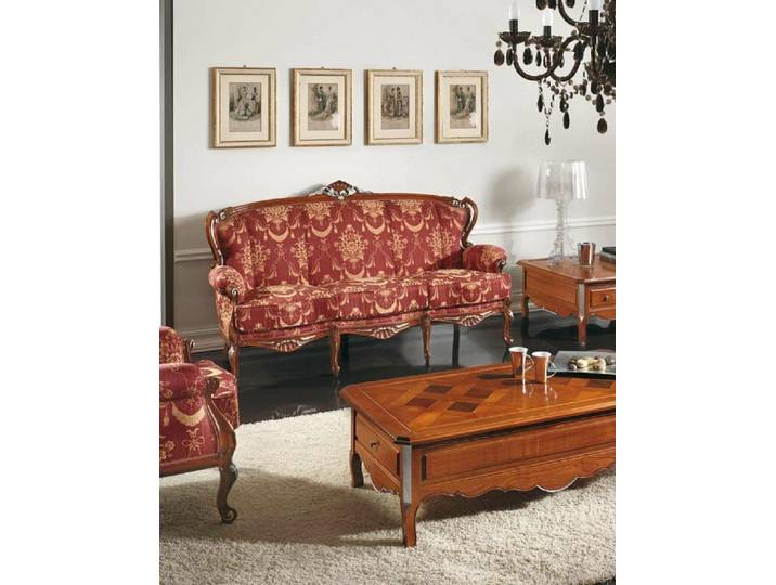 JVmoebel 3-Sitzer Elegantes Barock Sofa in Rot mit Holzschnitzereien und Polsterung, Made in Europa