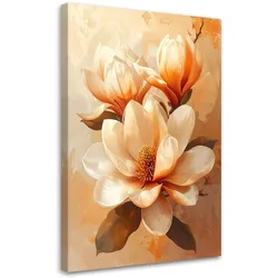 BILD auf Leinwand, Cremige Magnolie in warmen Orangetönen