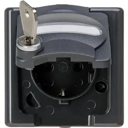 Kopp, Steckdose, BLUE ELECTRIC - Schutzkontakt-Steckdose mit Klappdeckel und Sicherheitsschloss (Nr. 0), Farbe: