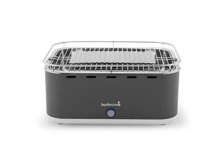 Barbecook Rauchfreier Holzkohlegrill Tischgrill mit Tragetasche geeignet für Balkon als Outdoor Camping-Grill mit eingebauten Gebläse, spülmaschinen-fest, Grau