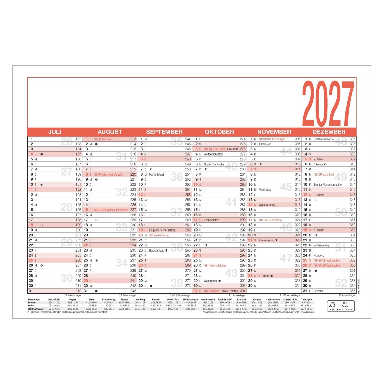Neumann Tafelkalender A5 6M/1S 21x14,8cm m Arbeitstagen (A5) (661210/904-0000)