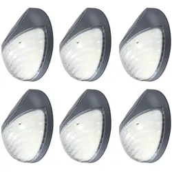 LED Solarleuchte Außenlampe Zaunleuchte Gartenleuchte Dekolampe, Kunststoff grau, Akku enthalten, 0,06W, D 11 cm, 6er Set