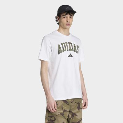T-Shirt ADIDAS SPORTSWEAR "CAMO SCRIPT GRAPHIC", Herren, Gr. M, weiß, Obermaterial: 100% Baumwolle, Shirts T-Shirt, für Erwachsene, sportlicher Stil, ohne Verschluss, Basic-Design