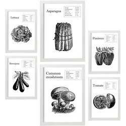 POSTER Set Mit 6 Gemüse Sammlung A3 & A4 Weißer Rahmen