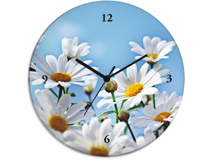 Wanduhr ARTLAND Blumen - Margeriten , weiss (weiß), T:1,8cm, Wanduhren, Wanduhr, wahlweise mit Quarz- oder Funkuhrwerk, lautlos ohne Tickgeräusche