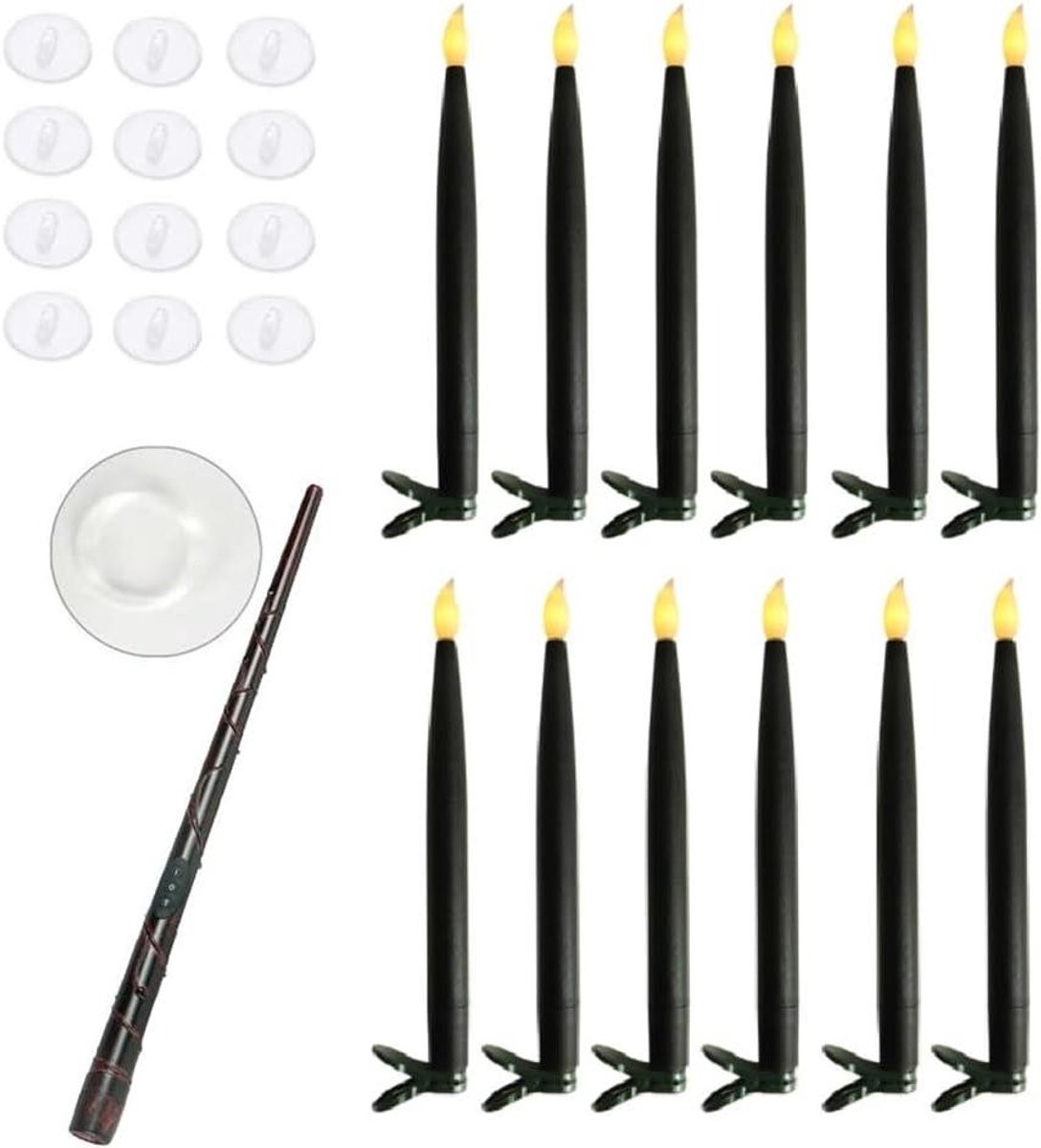 Set van 12 Vlamloze LED Kaarsen met Afstandsbediening - Zwevende Decoratieve Verlichting - Zwart