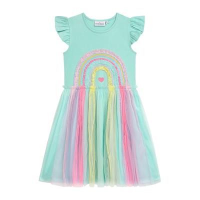 Sommerkleid DANAMADE "DANAMADE Dresses DCARLA", Mädchen, Gr. 140, bunt (turquoise), Oberteil: 90% Baumwolle, 10% Polyester. Rock: 100% Polyester. Futter: 100%Baumwolle, Kleider Sommerkleid