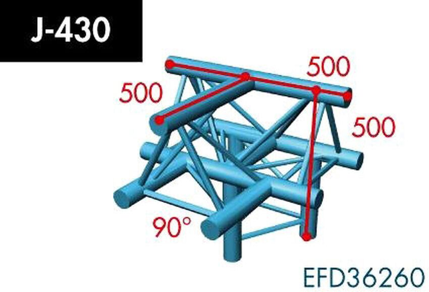 Expotruss J-430 4-Weg T-Stück, Winkel 90°, Spitze Oben, Abgang Unten, Hori