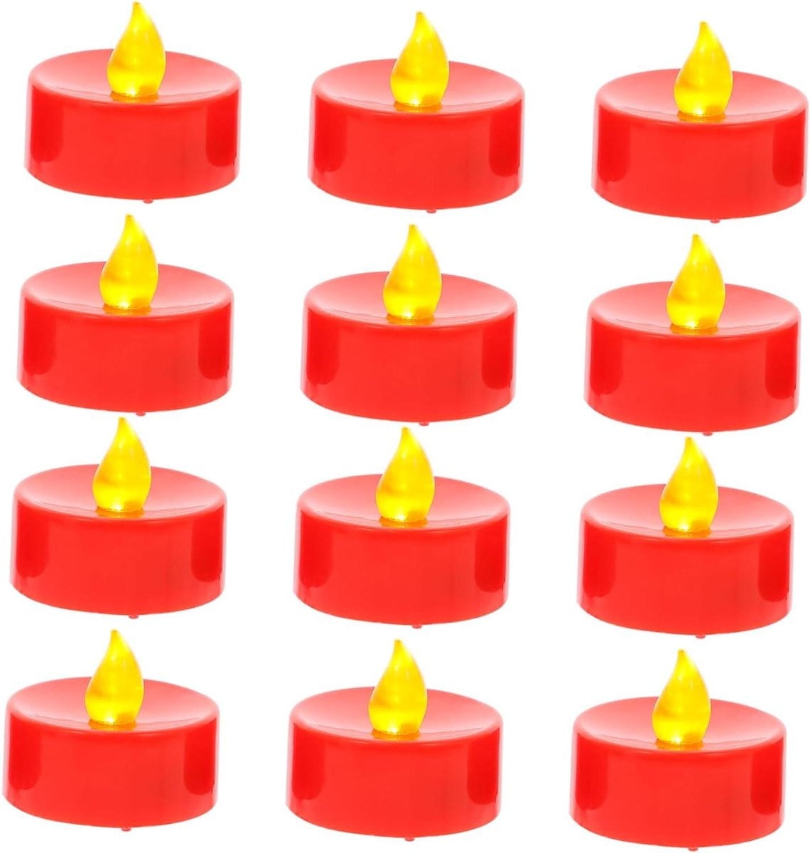 Set van 12 rode LED vlamloze kaarsen met een sfeervolle flikkerende gloed voor decoratieve verlichting