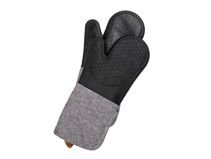 Topfhandschuhe WENKO Modell Ada , grau (grau, schwarz), B:18cm H:38cm L:2cm, Baumwolle, Topflappen, Topfhandschuhe, Ofen- und Grillhandschuhe, extra langer Schaft, Baumwollinnenseite