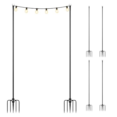 Relaxdays Set van 6 lichtkettingstokken zwart van metaal met warm witte verlichting