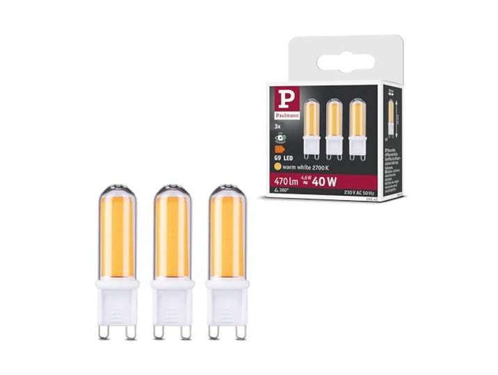 Paulmann 29045 Standard 230V LED culot à ergots G9 230V Pack de 3 3x4\,6W 3x470lm Clair Verre 2700K - Ampoule Blanc chaud