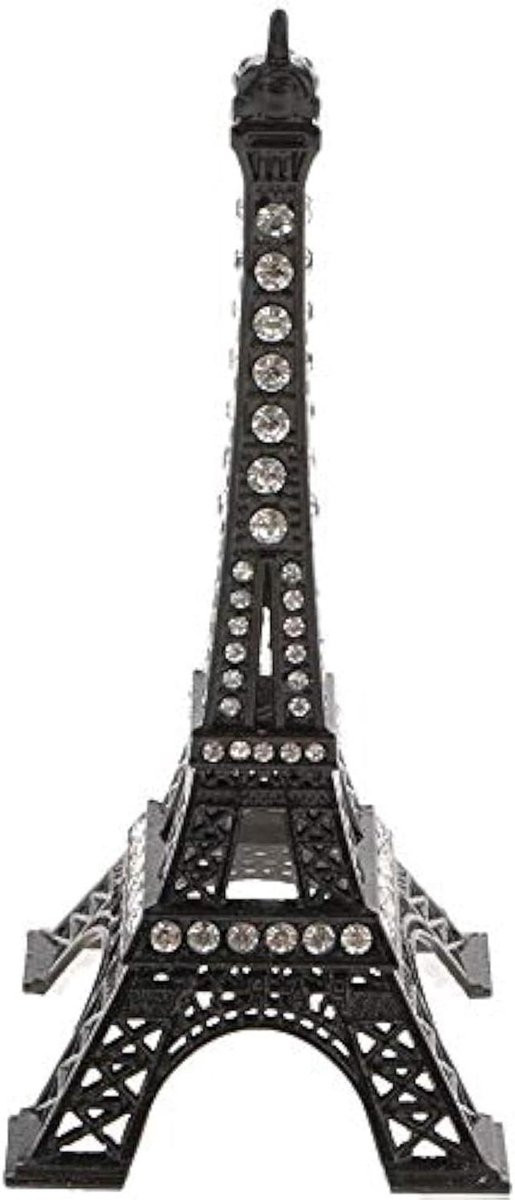 Zwart Eiffeltoren beeldje van metaal voor op tafel, Hoogte: 18 cm
