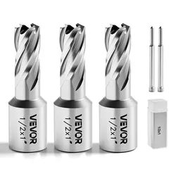 VEVOR HSS-Kernbohrer Weldon-Schaft 5-tlg. Magnetbohrer 25,4 mm Schnittdurchmesser, 3 Bohrer mit 2 Zentrierstiften, 25,4 mm Schnitttiefe, 3 Kunststoffboxen für Magnetbohrmaschinen, Stahl, Aluminium
