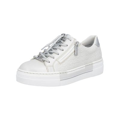 Plateausneaker RIEKER "Rieker Sneaker Lederimitat", Damen, Gr. 40, weiß (weiß, silber), Lederimitat, Schuhe Plateausneaker