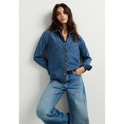 T-Shirt PEPE JEANS "denim shirt ABBEY AUTHENTIC SHIRT", Damen, Gr. XS, blau (6.25 oz blau shirting denim), 100% Baumwolle, Shirts T-Shirt
