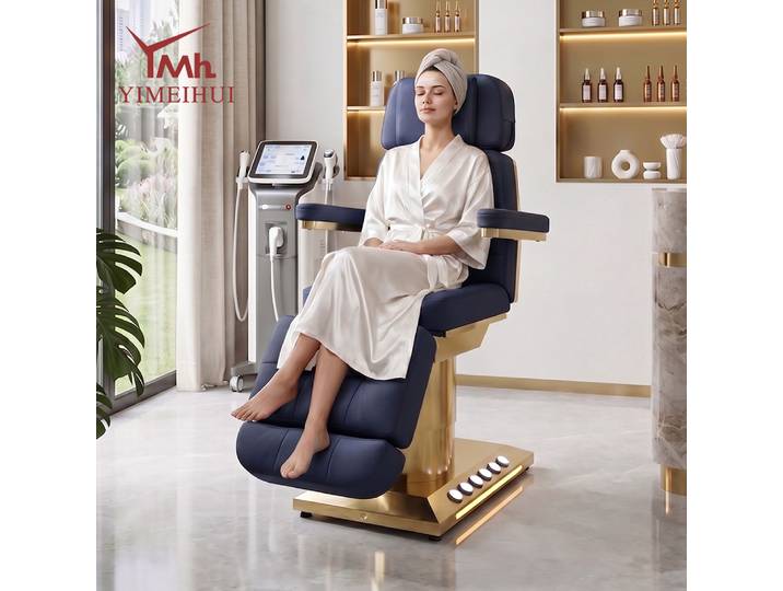 Lit de beauté électrique à 3 moteurs, fauteuil facial réglable avec base LED pour les soins médicaux, les spas et les tatouages