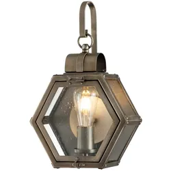 Wandleuchte Gartenleuchte Wandlampe Außenlampe Messing Glas IP44 B 26,7 cm