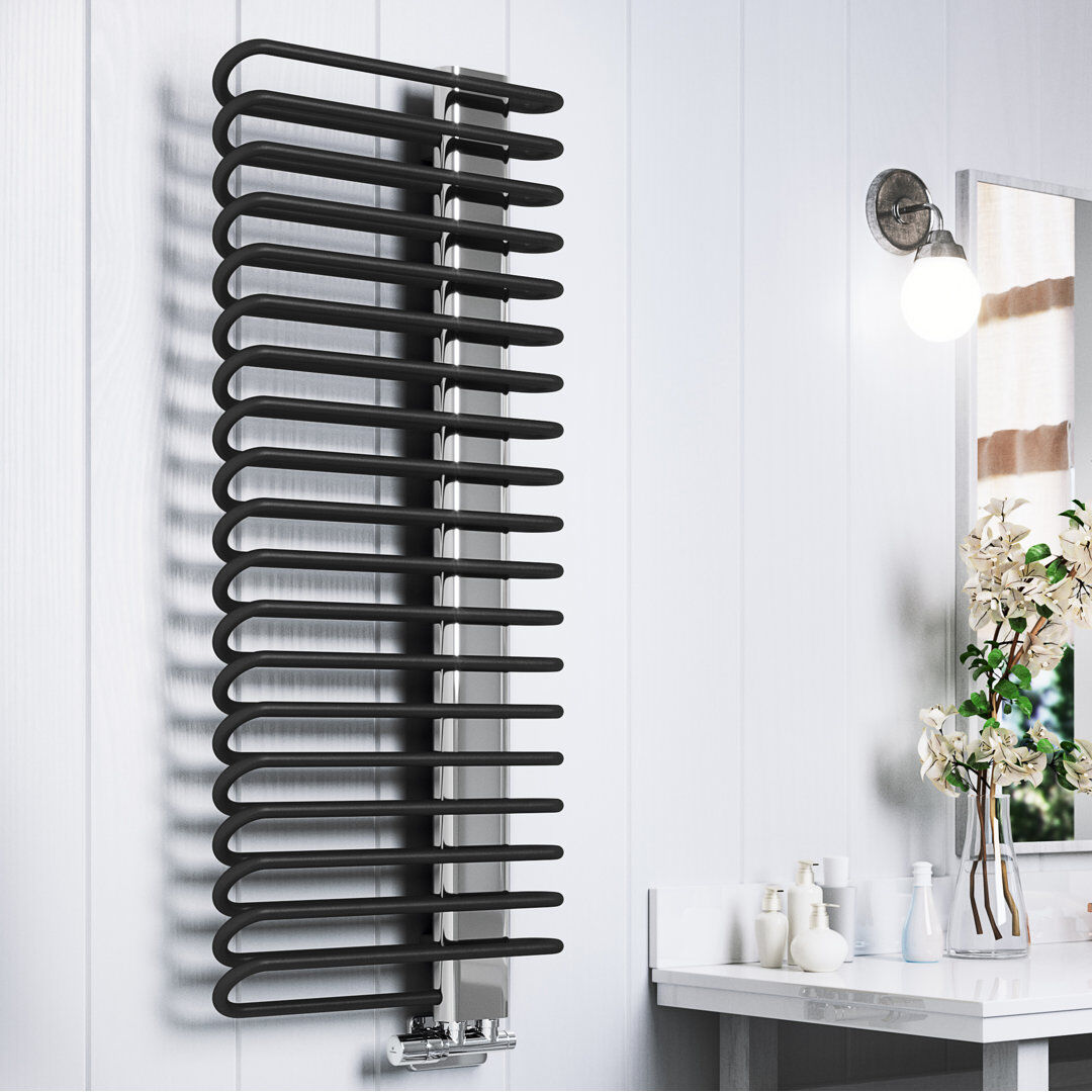 Terma Michelle Heated Towel Rail in Two Tones Black Bars and Chrome Masking 1200x500