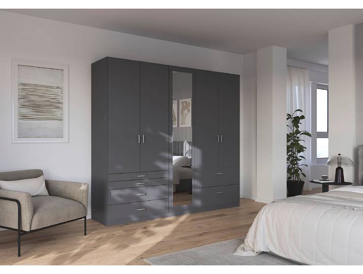 Armoire à portes battantes Luna 226 x 210cm Gris/Gris métallisé