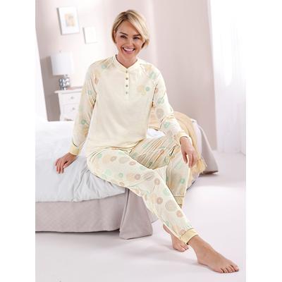 Schlafanzug WÄSCHEPUR, Damen, Gr. 44/46, beige (champagner, sand, bedruckt), 100% Baumwolle, Homewear-Sets Schlafanzug
