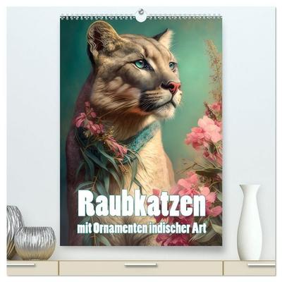 Raubkatzen mit Ornamenten indischer Art (hochwertiger Premium Wandkalender 2027 DIN A2 hoch), Kunstdruck in Hochglanz