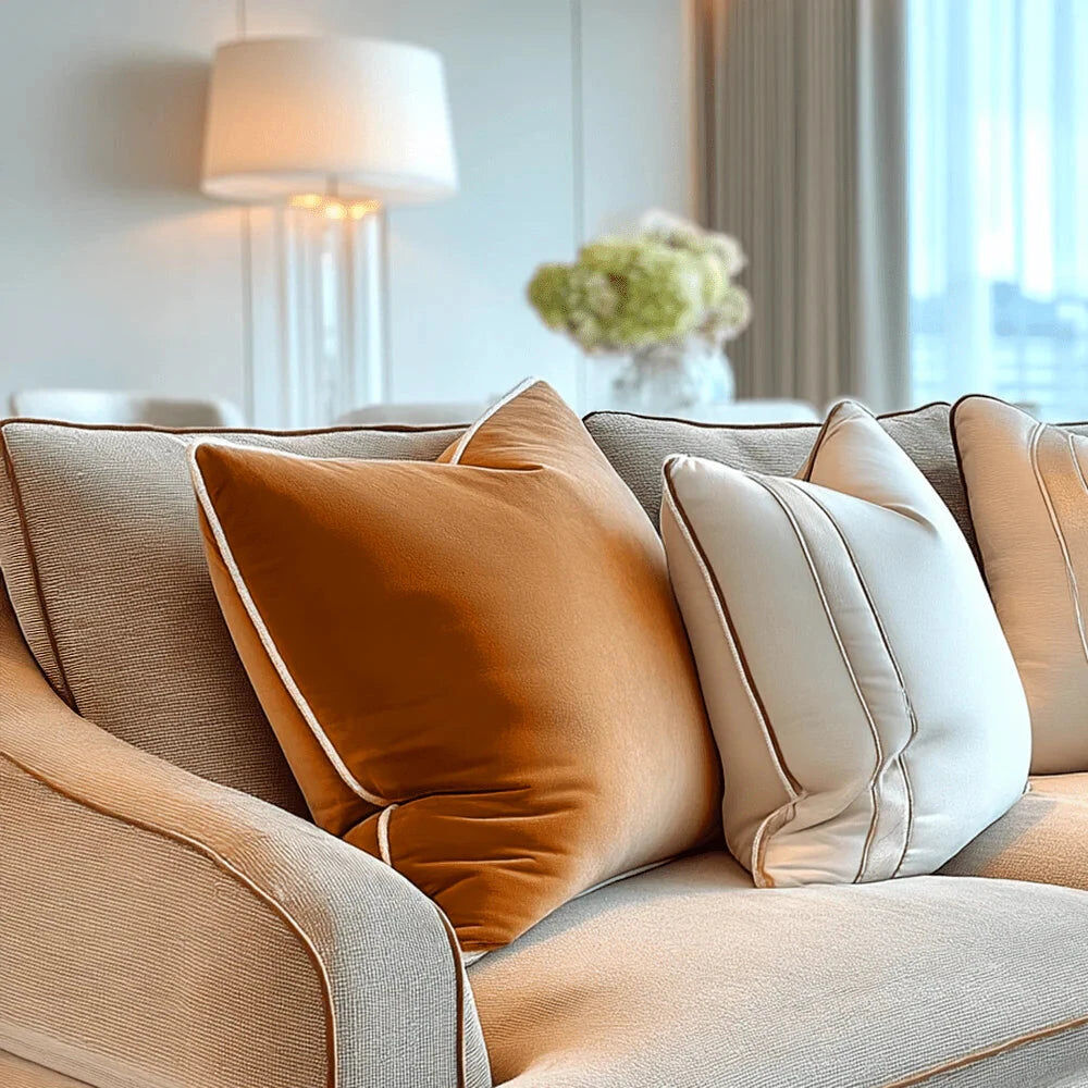 Juniper Rust & Ecru Velvet Cushion Cover - 55 x 55cm