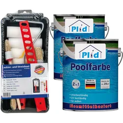 Plid, Künstlerfarbe + Bastelfarbe, Poolfarbe, Poolblau Set 5l, Schwimmbeckenfarbe Unterwasserfarbe- Anstreichset (5000 ml)