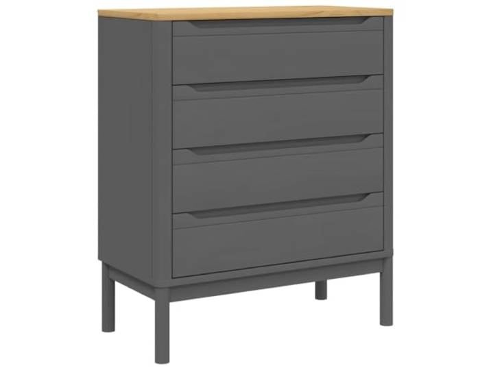 HBBMGYD Kommode Floro, Grau, massives Kiefernholz, 4 Schubladen Massives Kiefernholz, 4 Schubladen, Füße aus Holz, zeitloses Design, für den Innenbereich, Wandbefestigung erforderlich