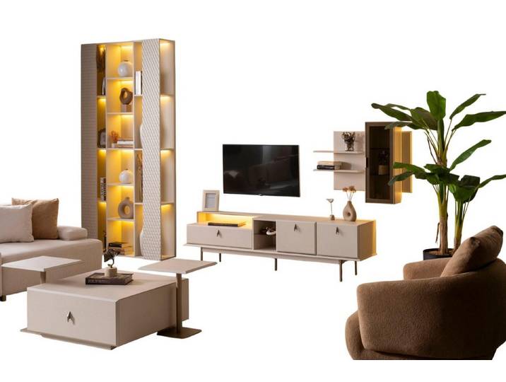 JVmoebel Sessel Beige Stoff-Sessel aus Polyester für eine harmonische Atmosphäre (1-St., Sessel, TV- Lowboard, Wandschrank), Made in Europe