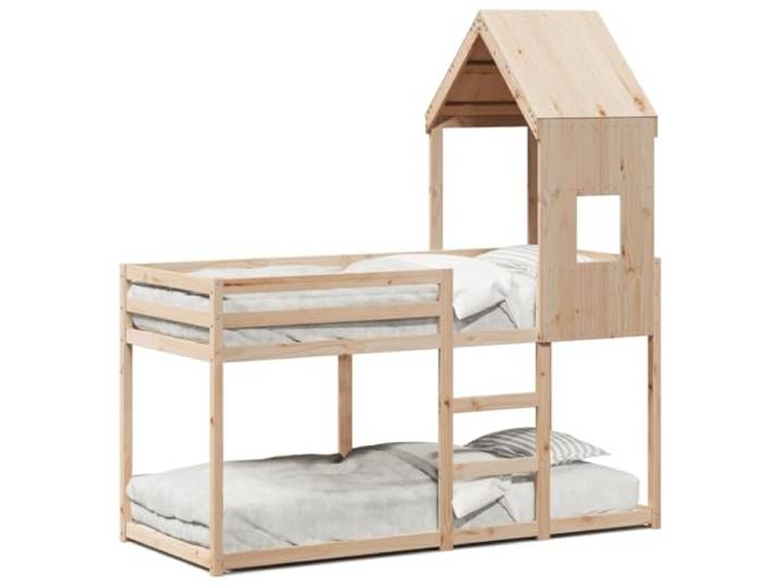 Makastle Etagenbett mit Dach 90x200 cm Massivholz Kiefer Ohne Matratze