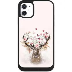 Nivocase Handyhülle für Apple iPhone 11 Hülle NIVOpure Case Schwarz Blumen Hirsch Tiere (Apple iPhone 11), Smartphone Hülle, Schwarz