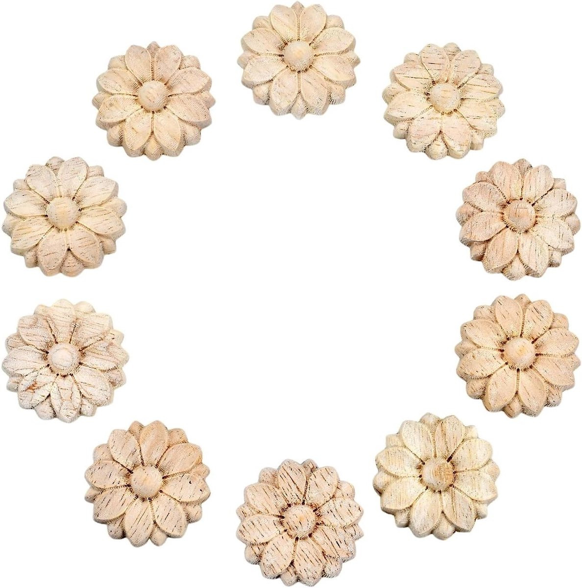 Set van 10 onbewerkte houten applicaties met elegante patronen voor het versieren van meubels, 3 cm