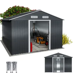 Gerätehaus Anthrazit 312x257x178cm verzinkter Bodenkranz mit Bodenleiste