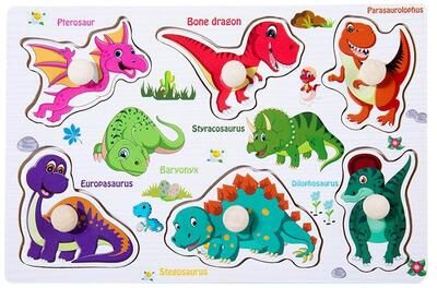Smart Shopping Spot Handheld Montessori Baby Puzzle Matching Board Toy For Early Childhood Education With Cartoon Animals And Fruits dinosaur