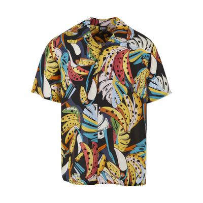 Kurzarmhemd URBAN CLASSICS "Urban Classics Herren Viscose AOP Resort Shirt", Herren, Gr. S, US-Größen, bunt (toucans), 100% Viskose, normal, Hemden